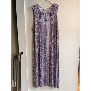 J Jill Dress Women's Size XL Sleeveless Jersey Maxi Stretchy Knit Coastal Comfy